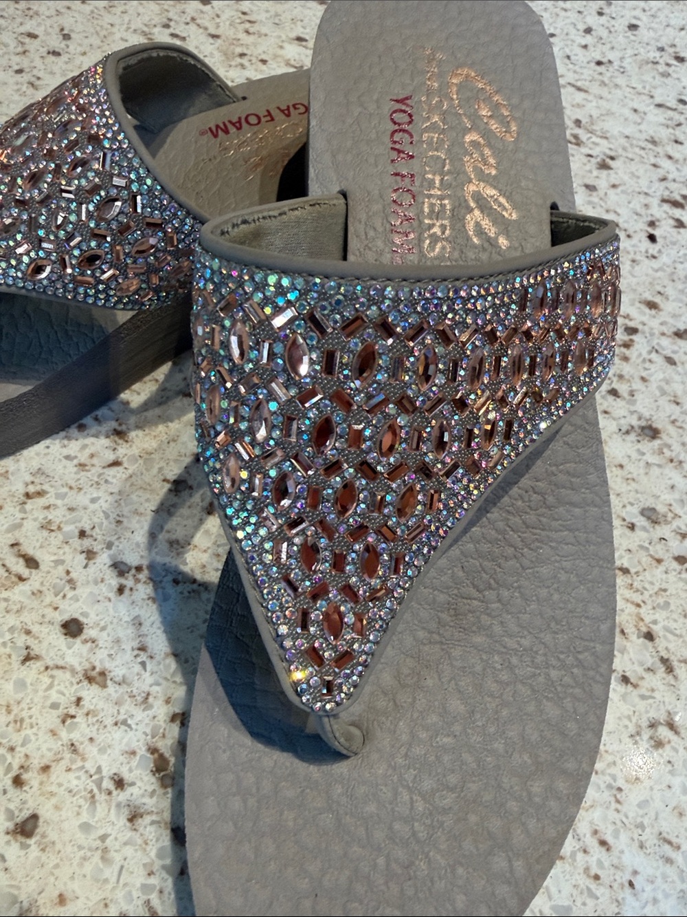 Skechers Cali Taupe Rhinestone Thong Sandals - Picture 2 of 6